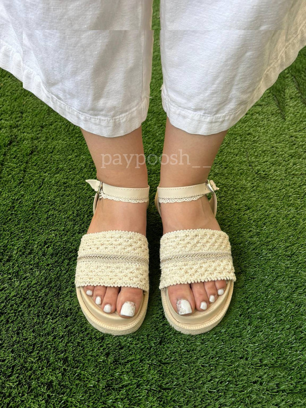 صندل زنانه استایل بوهو،صندل کنفی زنانه سگک دار